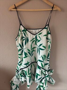 Caroline Constas White Camisole Top with Green Leaf Print